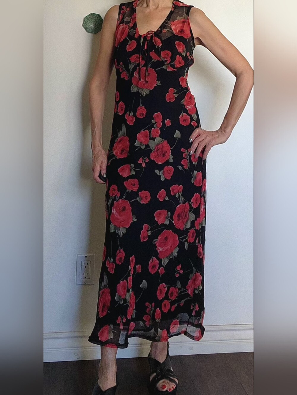 Premium Denial Brand Floral Mesh Maxi Dress - Whimsigoth 90s Aesthetic
